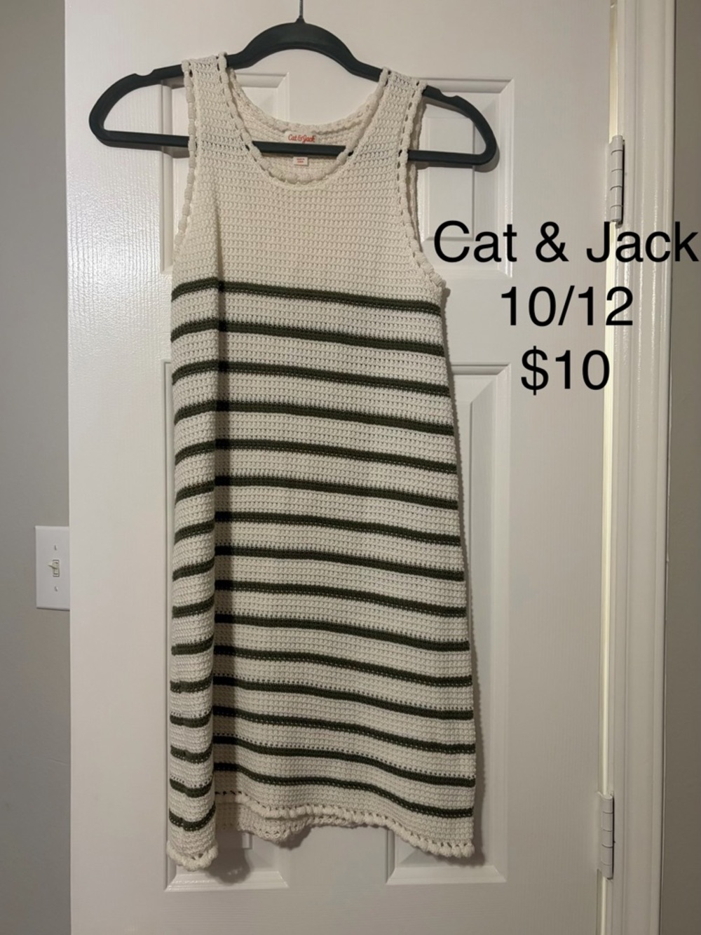 Cat & Jack Cream and Olive Green Striped Crochet Tank Dress